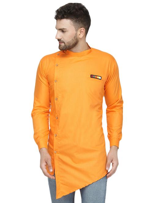 orange solid asymmetric kurta - 16442202 - Very Small Image - 1