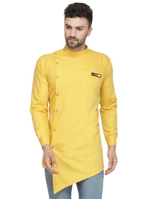yellow asymmetric short kurta - 16442203 - Very Small Image - 1