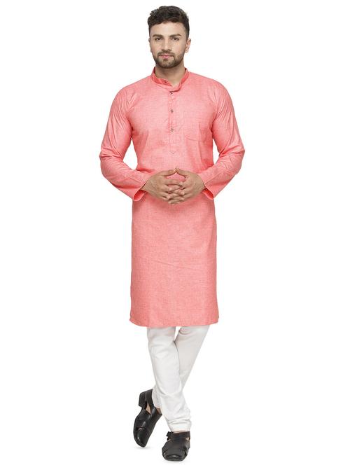 pink solid silk blend kurta pyjama set - 16442264 - Very Small Image - 1