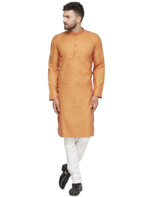 lightbrown solid silk blend kurta pyjama set - 16442265 - Very Small Image - 1