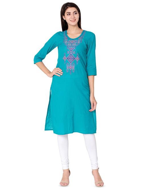 turquoise straight kurta - 16443200 - Very Small Image - 1