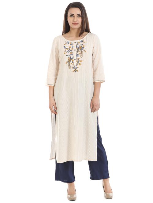 embroidered stripes kurta - 16443721 - Very Small Image - 1