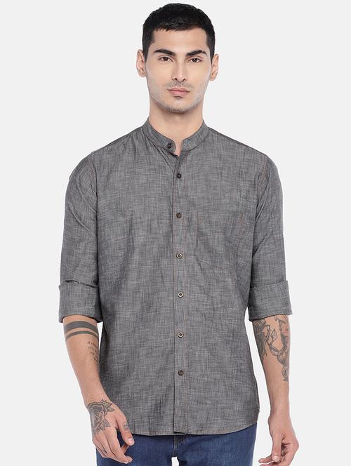 grey solid casual shirt - 16443729 - Very Small Image - 1