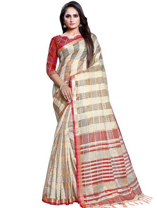 checkered printed saree with blouse - 16443738 - Very Small Image - 1
