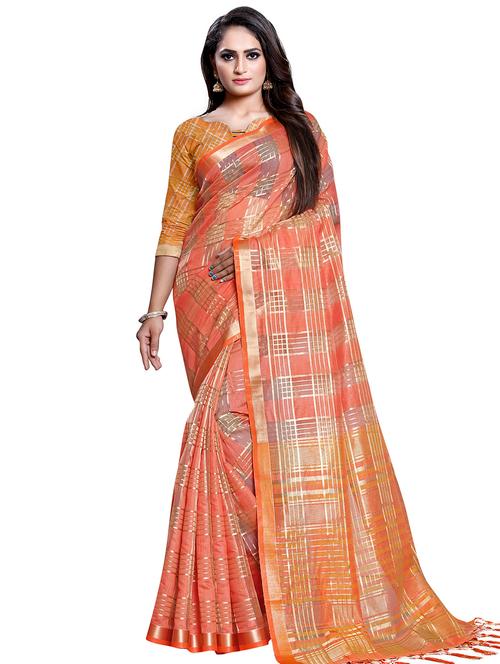 checkered printed saree with blouse - 16443739 - Very Small Image - 1