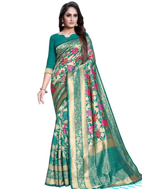 floral printed saree with blouse - 16443747 - Very Small Image - 1