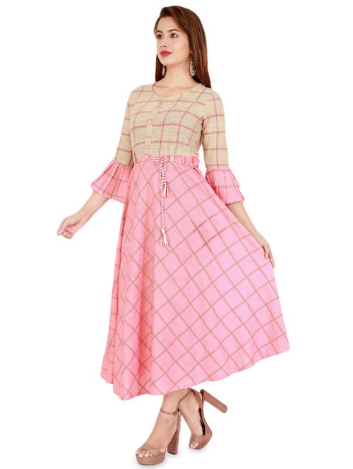checkered flared ethnic dress - 16445135 - Very Small Image - 1