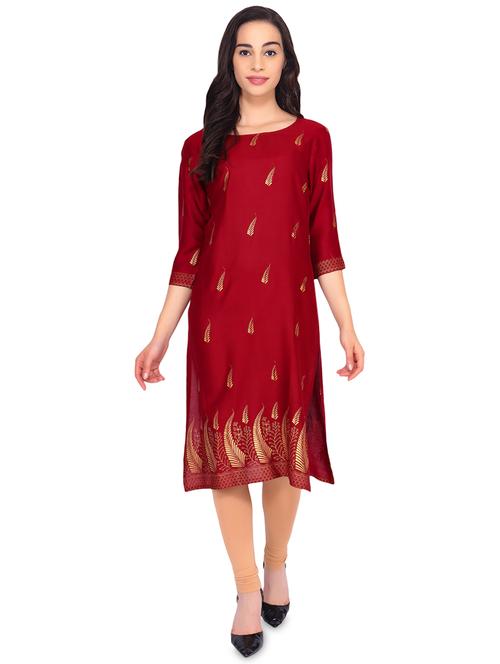 gold foil printed straight kurta - 16445400 - Very Small Image - 1