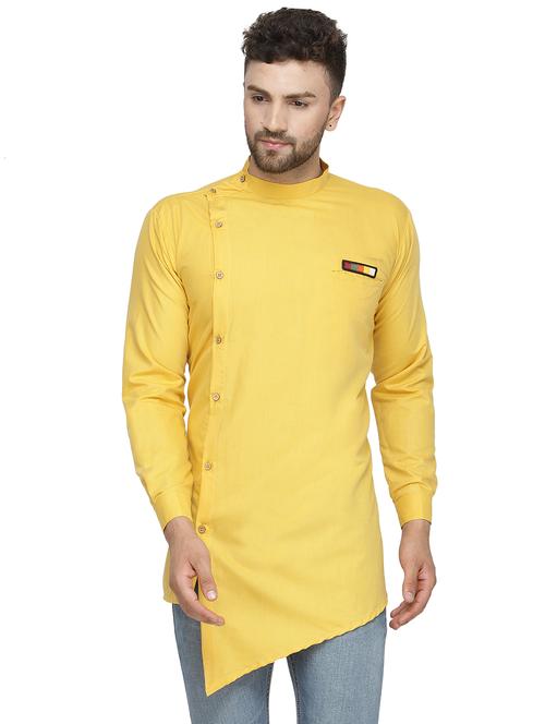 yellow solid asymmetric kurta - 16445473 - Very Small Image - 1