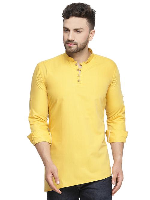 yellow solid asymmetric kurta - 16445477 - Very Small Image - 1