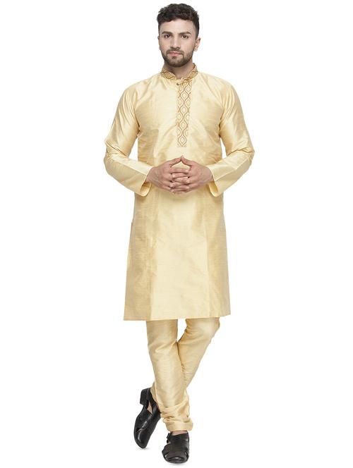 gold dupion kurta pyjama set - 16445530 - Very Small Image - 1