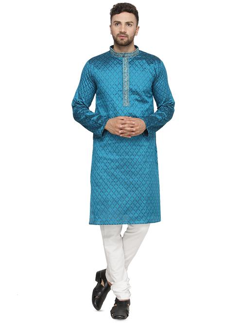 blue silk blend kurta pyjama set - 16445539 - Very Small Image - 1