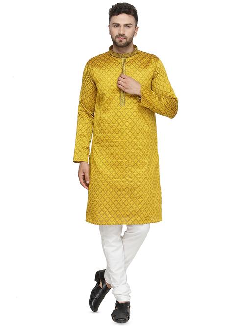yellow silk blend kurta pyjama set - 16445540 - Very Small Image - 1
