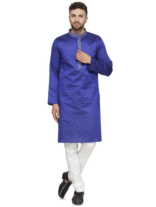 blue silk blend kurta pyjama set - 16445541 - Very Small Image - 1