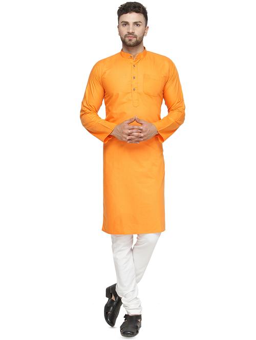 orange silk blend kurta pyjama set - 16445544 - Very Small Image - 1