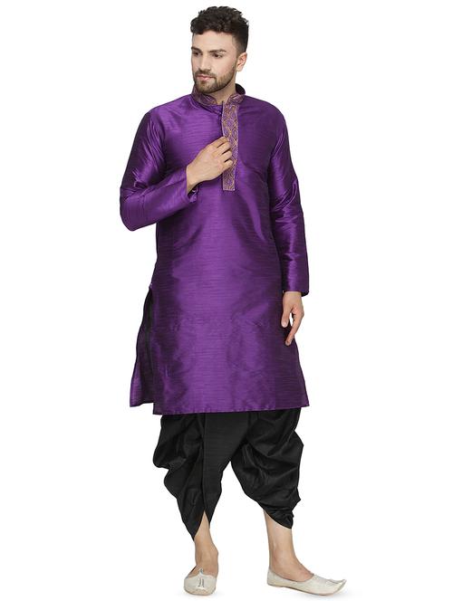 purple dupion dhoti kurta set - 16445558 - Very Small Image - 1