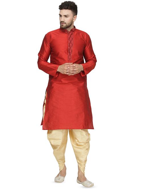 red dupion dhoti kurta set - 16445560 - Very Small Image - 1