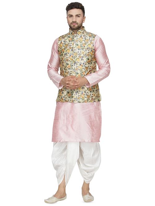pink dupion dhoti kurta set with nehru jacket - 16445565 - Very Small Image - 1