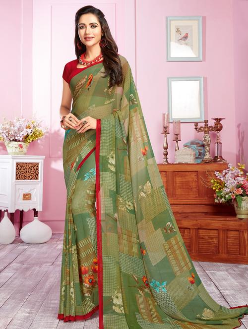 floral printed saree with blouse - 16446061 - Very Small Image - 1