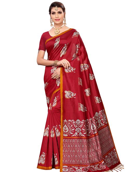 kalamkari printed mysore silk saree with blouse - 16446749 - Very Small Image - 1