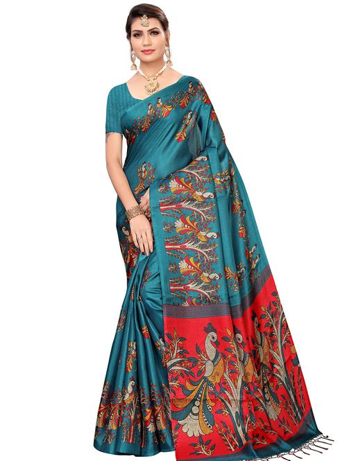 kalamkari printed mysore silk saree with blouse - 16446756 - Very Small Image - 1