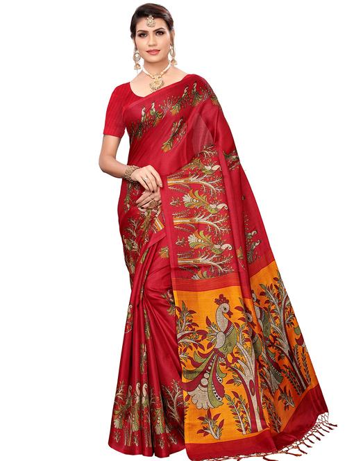 kalamkari printed mysore silk saree with blouse - 16446757 - Very Small Image - 1