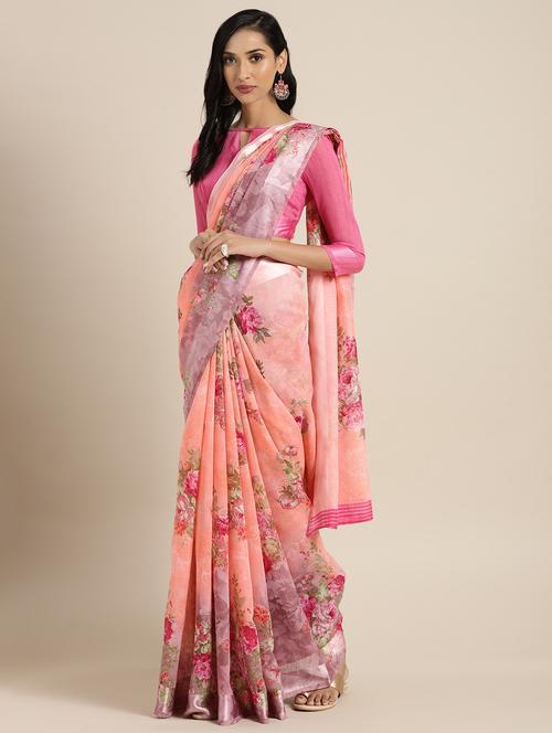 floral printed saree with blouse - 16447245 - Very Small Image - 1