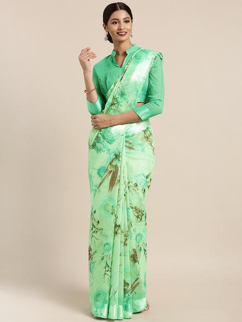 floral printed saree with blouse - 16447246 - Very Small Image - 1