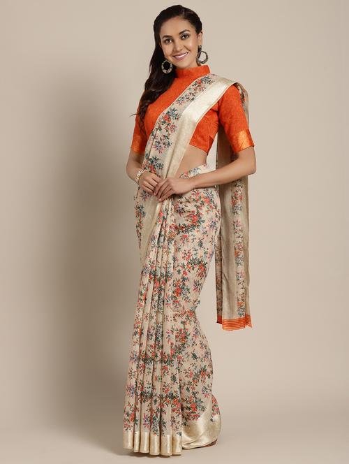floral printed saree with blouse - 16447256 - Very Small Image - 1
