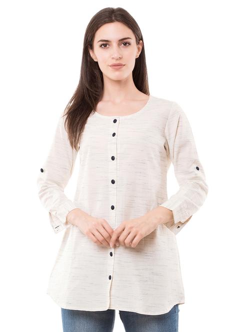 round neck button up tunic - 16447278 - Very Small Image - 1