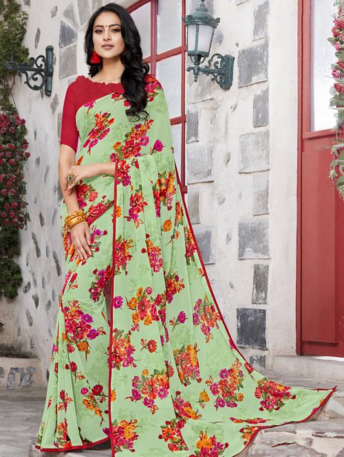 floral printed saree with blouse - 16447904 - Very Small Image - 1