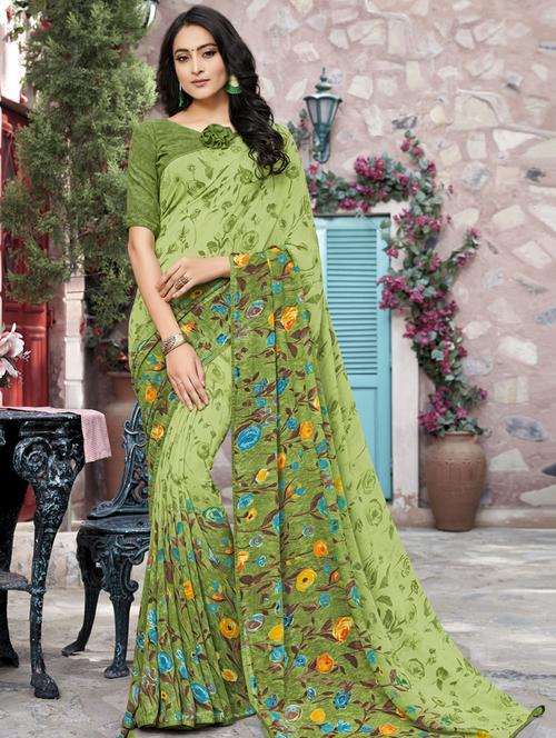 floral printed saree with blouse - 16447906 - Very Small Image - 1