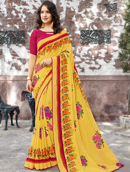 floral printed saree with blouse - 16447909 - Very Small Image - 1