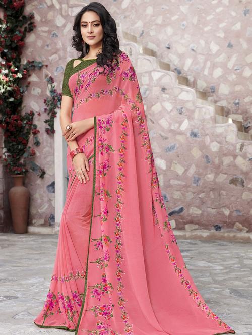floral printed saree with blouse - 16447911 - Very Small Image - 1
