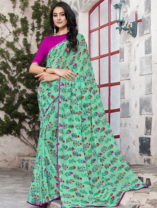 floral printed saree with blouse - 16447912 - Very Small Image - 1