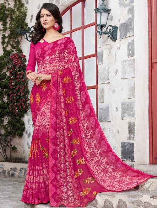 floral printed saree with blouse - 16447919 - Very Small Image - 1