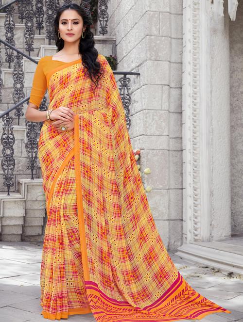 checkered printed saree with blouse - 16447924 - Very Small Image - 1