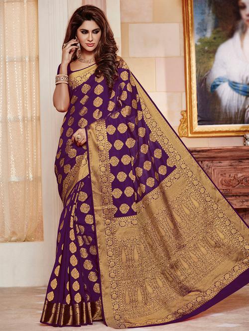 self-design woven saree with blouse - 16448800 - Very Small Image - 1