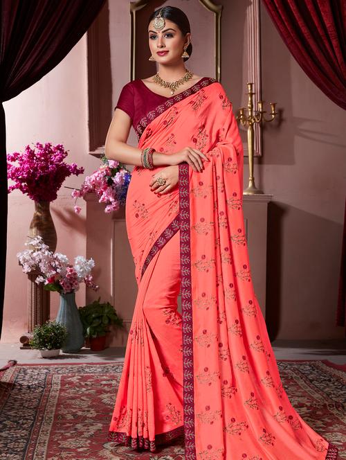 floral embroidered saree with blouse - 16448835 - Very Small Image - 1