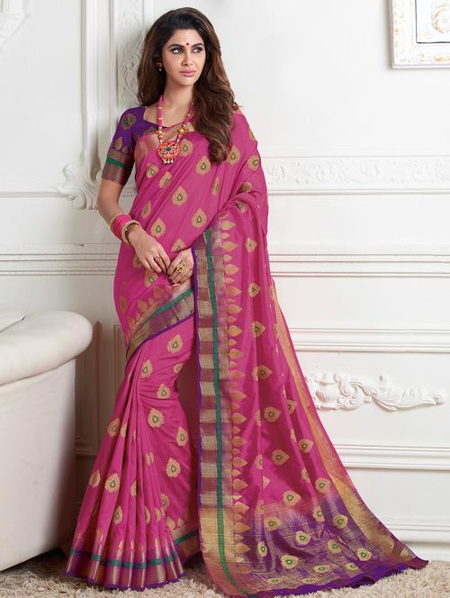 self-design woven saree with blouse - 16448839 - Very Small Image - 1