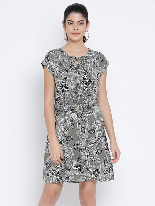 lace up neck belted dress - 16448915 - Very Small Image - 1