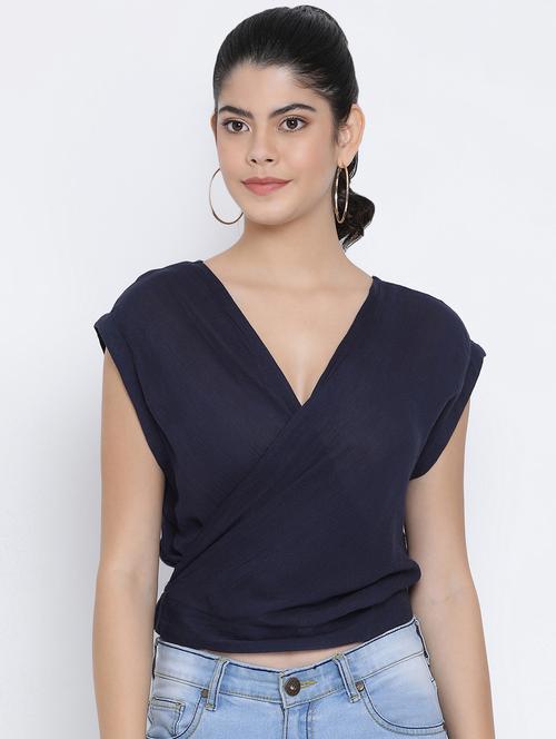 over lap neck wrap top - 16448920 - Very Small Image - 1