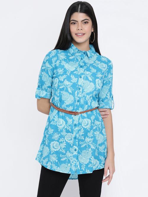 roll up sleeved floral tunic - 16448935 - Very Small Image - 1