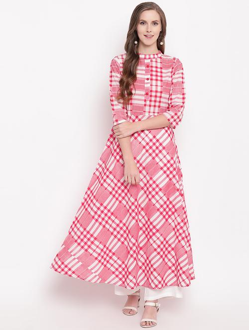 checkered a-line kurta - 16449953 - Very Small Image - 1