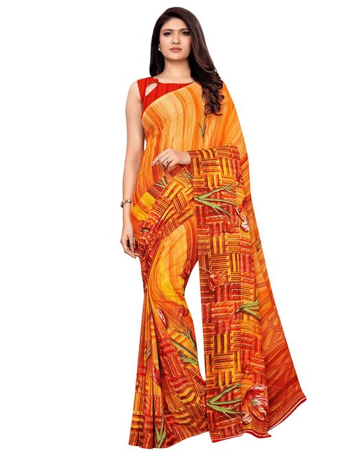floral printed saree with blouse - 16449970 - Very Small Image - 1