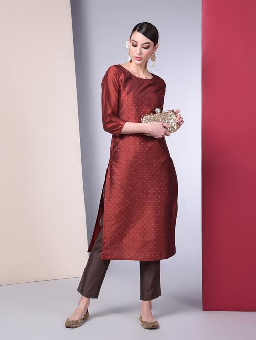 zari work silk blend straight kurta - 16450302 - Very Small Image - 1