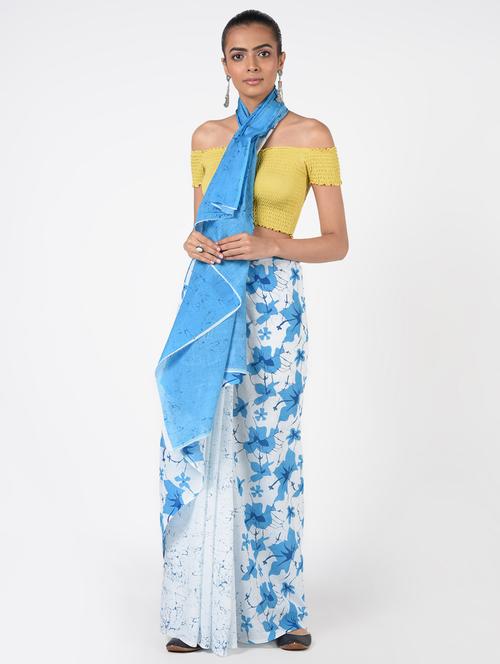 block printed saree with blouse - 16450373 - Very Small Image - 1