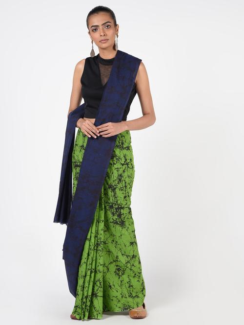 indigo printed saree with blouse - 16450378 - Very Small Image - 1