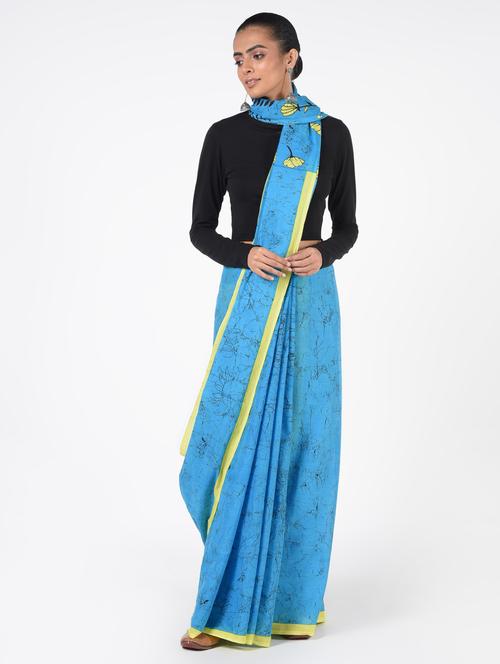 indigo printed saree with blouse - 16450386 - Very Small Image - 1