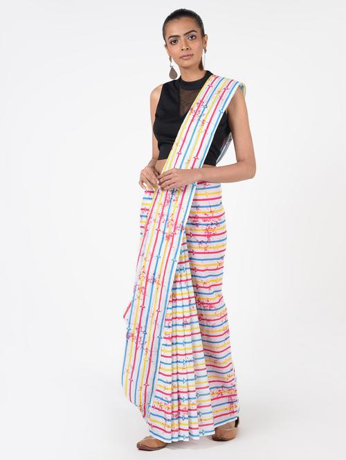 striped printed saree with blouse - 16450388 - Very Small Image - 1